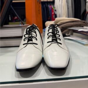 Paola Frani White Leather Flats with Black Laces